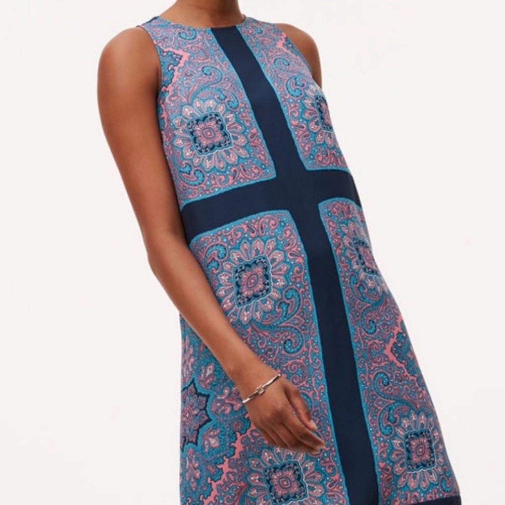 LOFT  Paisley Shift Dress Medallion Sleeveless Preppy Coastal Chic NEW SZ Large